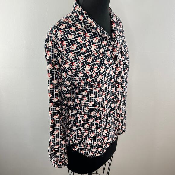 Ines De La Fressange x Uniqlo Black White Floral Button-Down Flannel Shirt Sz S - Picture 3 of 8